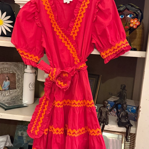 Sugarlips XL fuchsia mini wrap dress with orange rick rack trim nwt - Picture 4 of 6